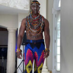 Dropping Multi-strand African Wax Collar Necklace, with African Print Headband, and a Kente Choker