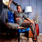 Peacock Blue and Orange Tussar Silk Set #2