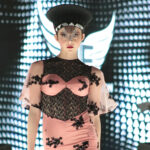 Corset Black Floral Pink Satin Net Dress