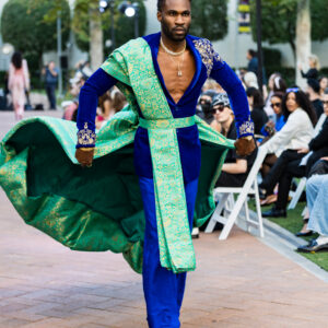 Asymmetry of Power — Embroidered Velvet Suit with Brocade Train
